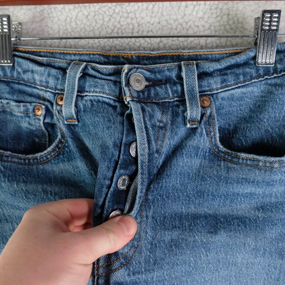 Levis 501 Jeans Womens 28 Blue Straight Leg Button Fly Heavyweight Classic 30L - Picture 3 of 13